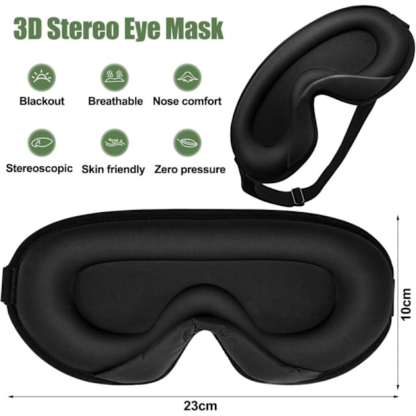 Sort Sovemaske til Mænd Kvinder 3D Natmaske med Justerbar Strop til Sidesovere Naturlig Silke Mørklægnings Rejsemaske 3D Blindfold til Sovning, Lure