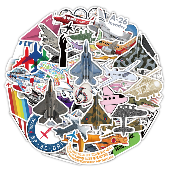 50 Flygplansstickers, Laptop Stickers, Vinyl Stickers, Bil, Bagage, Skateboard och Motorcykel Stickers för Tonåringar och Vuxna
