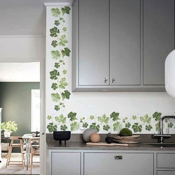 Veggklistremerker vinrankeblader (1,7 m) I Klistremerke Veggklistremerke Grønne planter Lier I Deco For Stue Soverom Kjøkken Bad Gang Voksen Tenåring Barn