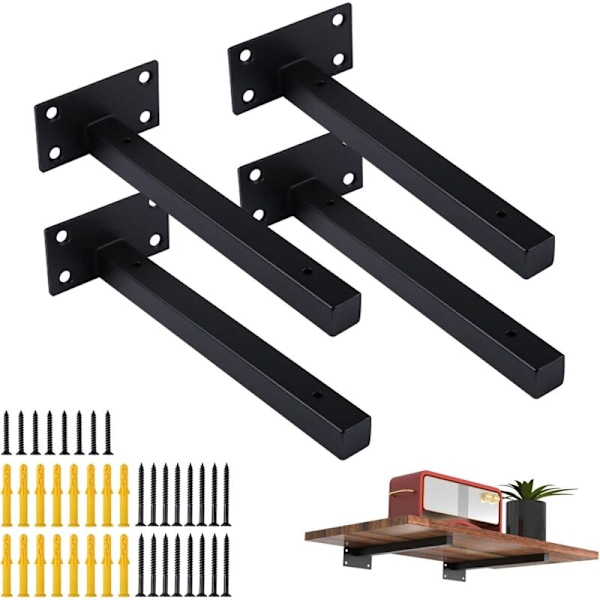 Paket med 4 15cm hyllkonsoler, vägghyllkonsol, vägghyllstöd, robust svart hörnstöd