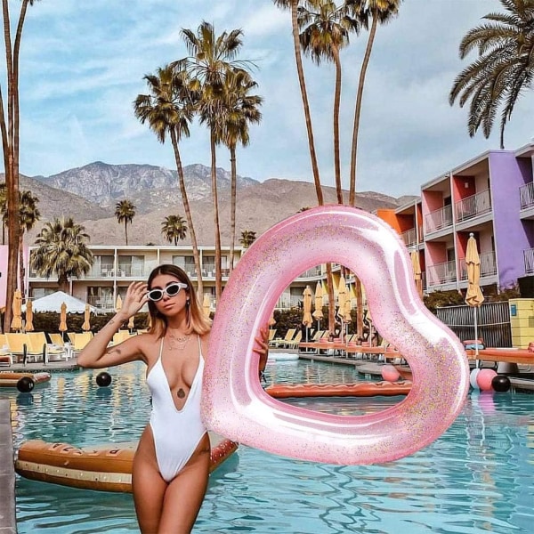 Paljetthjärtformad uppblåsbar ring (120 cm OD), uppblåsbar poolflottör, poolpartyleksaker, vuxenflottörkul