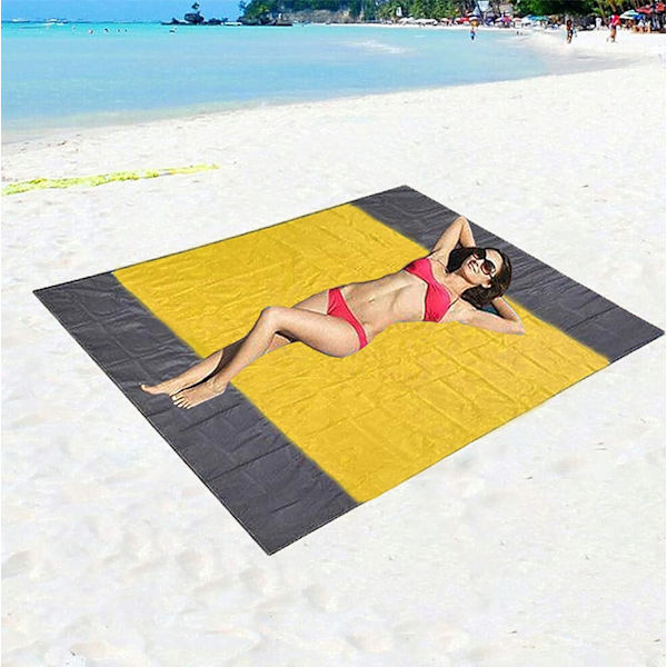 Sandfri strandmatte 210 X 200, vanntett piknikteppe, med 4 faste spiker bærbar sandbestandig strandmatte teppe for camping, piknik, strand,