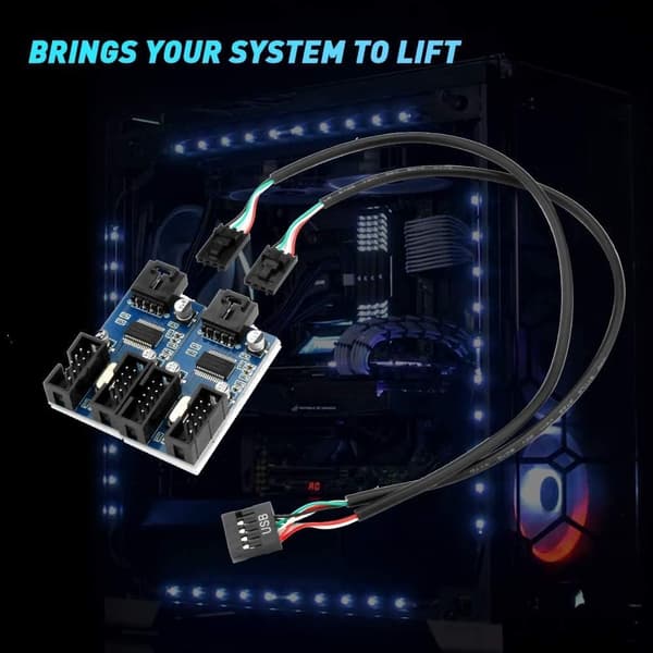 Hovedkort USB 2.0 9-pinners header 1 til 4 utvidelseshub splitter