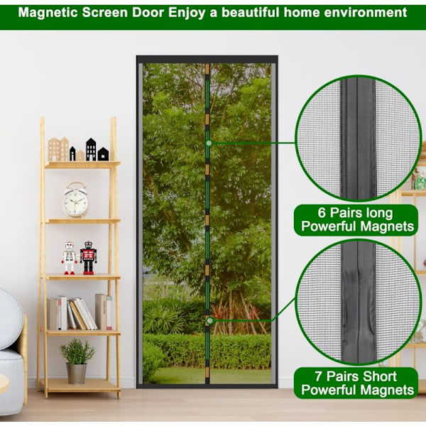Tykkelse myggenet vindue dør 100x210cm meget tæt magnetisk net anti flue og insekt gardin med tape, magnetiske pinde, automatisk lukning