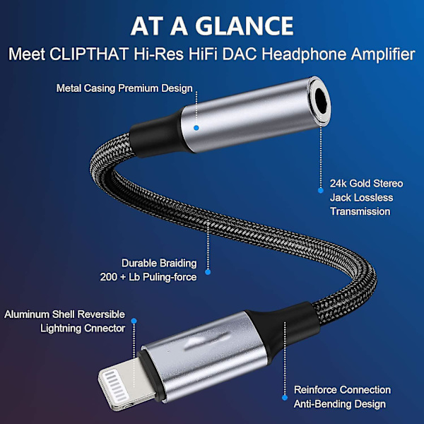Konverter, Lightning til 3,5 mm adapter, iPhone hovedtelefonadapter grå