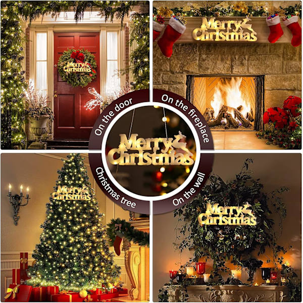 Ljusskylt med texten \"Merry Christmas\" för krans, LED-hängande dekorationsljus, lysande bokstavsskylt, upplyst skylt för julgran, vägg, dörr, öppen spis, 2 lägen, batteridriven