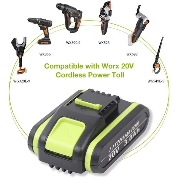 Lithiumbatteriet erstatter batteriet til WORX 20V 3AH WA3551 WG169 WA3516 3x372