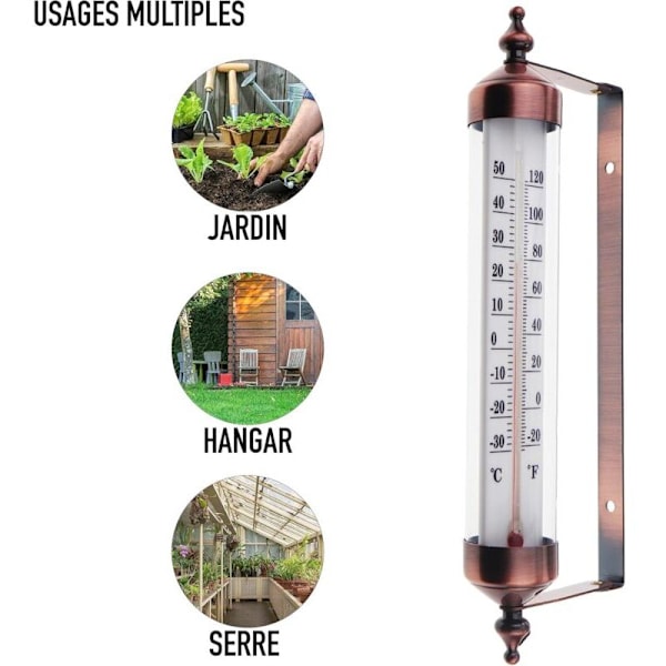Utomhustermometer med mätare, bronsfinish - elegant trädgårdstermometer för utomhusbruk, anpassad för utomhustemperatur, växthus, garage, lätt att hänga
