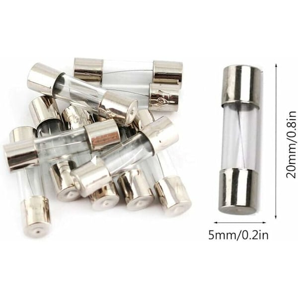 100 5x20mm glas sikringer i sikringsboks 0.2A 20A