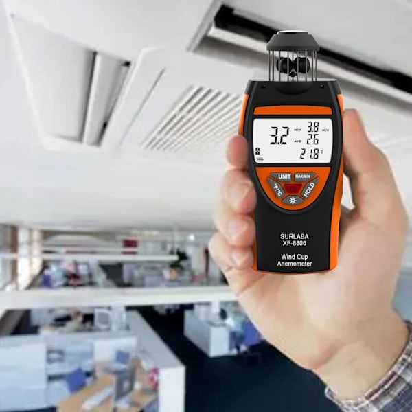 Digitalt anemometer, 4 Vindhastighetsmåler 0,742m/s kopper, laptop anemometer måler MAX/min/AVG vindhastighet og temperatur (℃/℉), indikatorstrøm med c