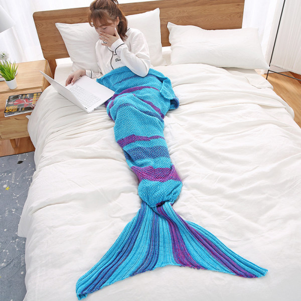 Mermaid tail filt, mjuk virkad sovfilt 90*190 cm