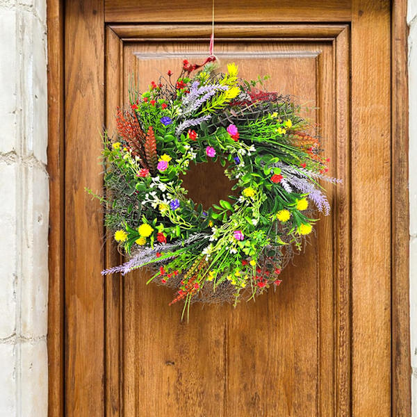 Dørkrans Kunstige Blomster Bordkrans Dekoration Forårs Blomsterguirlande til Hoveddør Stue Væg Have Bryllupsfest Diameter Ca. 35
