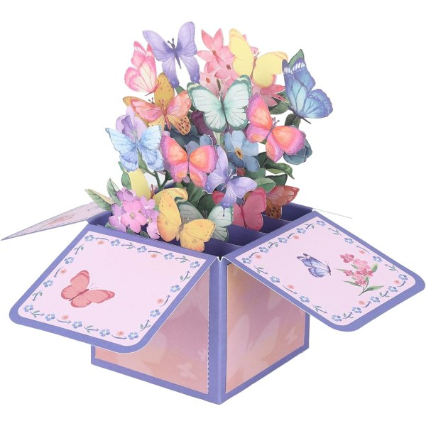 3D onnittelukortit, kukkakorit, kimppukortit/perhonen 3D, syntymäpäivä, vuosipäivä ystävänpäivälahjat hänelle, kukat (vaaleanpunaiset)