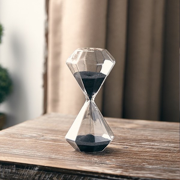 Diamantformet glas timeglas - Kreativ gave, romantisk, køkken, kontor, dekoration, jul, fødselsdag 5 minutter sort