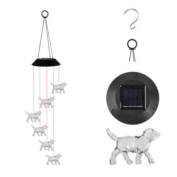 Hund Solar Wind Chimes Udendørs Pet Memorial String Lights