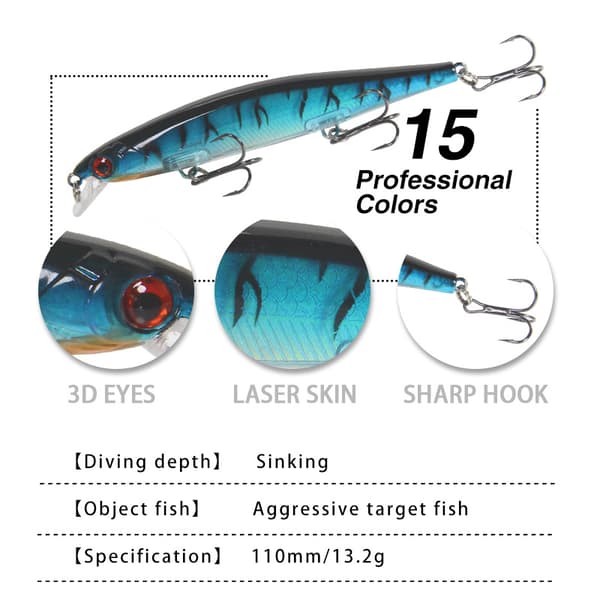 Falsk fiskedrag (Silver), Treble Hook Lure, Simulerad tennlure för öring, sötvatten, saltvatten, bas