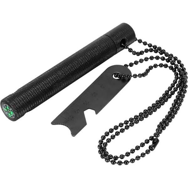 Eldstål i magnesium - Linjal/Flasköppnare/9 000 tändningar - Överlevnad/Camping - 6 cm Svart