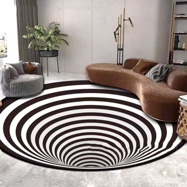 3D Illusion Matta Svart och vit Stereo Rund Matta Rund Diameter Tillämplig Vardagsrum Soffbordssoffa (140cmJG-02)