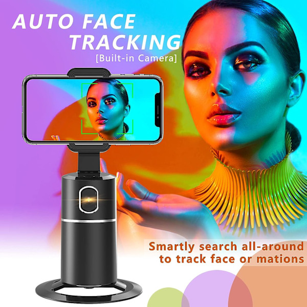 Smart Phone Holder Selfie Stick, Kamera Auto AI Tracking 360° Fotos og Videoer - Live Stream - Videoopkald - Kameramand - Live Video Chat til iPhone