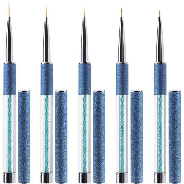 5 stk Nail Art Liner Pensler Pen Sæt Blå 5mm 7mm 9mm 11mm 14mm Nylon Penselhoved Maling Tegneværktøj