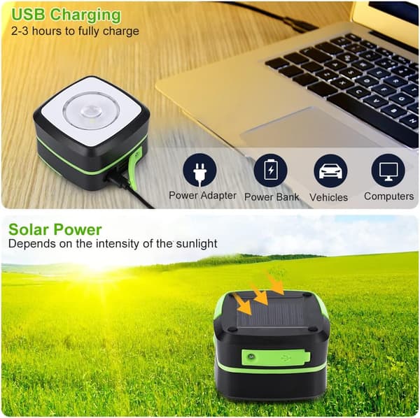 Bærbar solcelledrevet USB campinglys, genopladelig, LED campinglys foldbart teltlys 3 tilstande af nødlys og powerbank, egnet til
