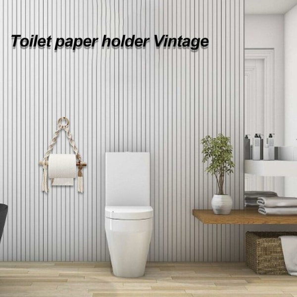 WC-paperiteline, Käsinkudottu makramee WC-paperiteline WC-kylpyhuoneeseen, Käsityönä valmistettu kylpyhuoneen ripustusportit (koukku vapaa)