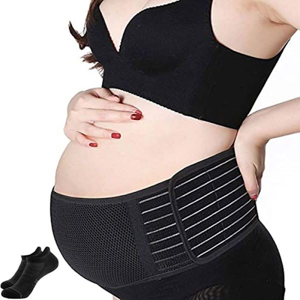 Maternitybälte, graviditetsbälte, bekvämt stöd för rygg och bäcken efter förlossningen - justerbar midjetränare för kvinnor (svart)