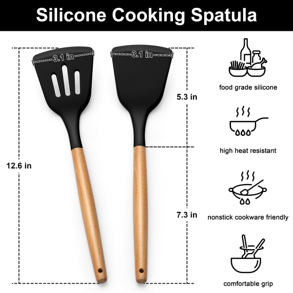 Silikon Spole-Vendere, 2-pakke Varmebestandig Kjøkkenspatler for Non-Stick Kokeredskaper, Gummi Solid Spolete Spatler for Fisk, Egg, Pannekake Kokeredskaper