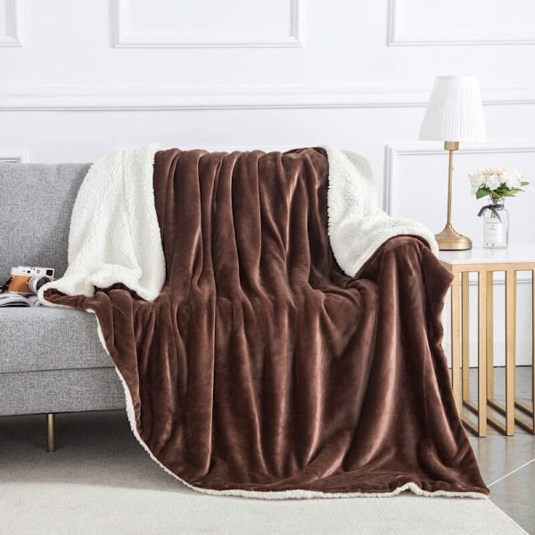 Sherpa polarfilt för soffa - Mjuk och fluffig filt för vintern - Vändbar, tjock och varm filt för säng, soffa, camping och resor, kaffe, 50 x 6