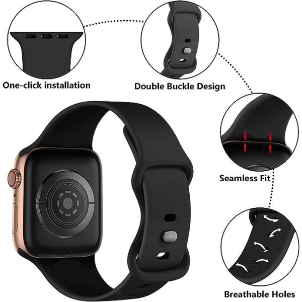 Silikonihihna (musta, iso) yhteensopiva Apple Watch rannekkeen 4 kanssa