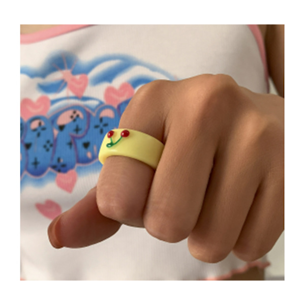 (Gul) Retro Candy Farve Dame Ring - Kirsebær Sød Frugt Tegneserie Ring - 90'er Gave Ring