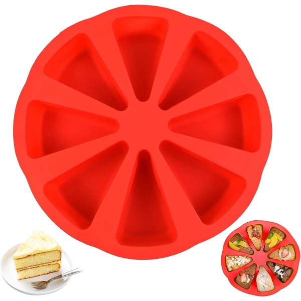 Trekantet pizzaskive kage bageforme 8 hulrum silikoneform non-stick silikone kageform kageform rød Mo muffinform