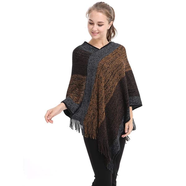 Elegant strikket sjal til kvinder med kvast V-hals stribet sweater pullover kappe gave til damer mor