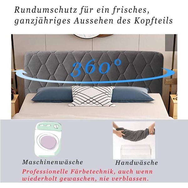 Sänggavelöverdrag, Skyddande sänggavelsskydd dekorativt sovrum förtjockat dammtätt flexibelt paket täckning stretchöverdrag, grå, 160cm (63 tum)