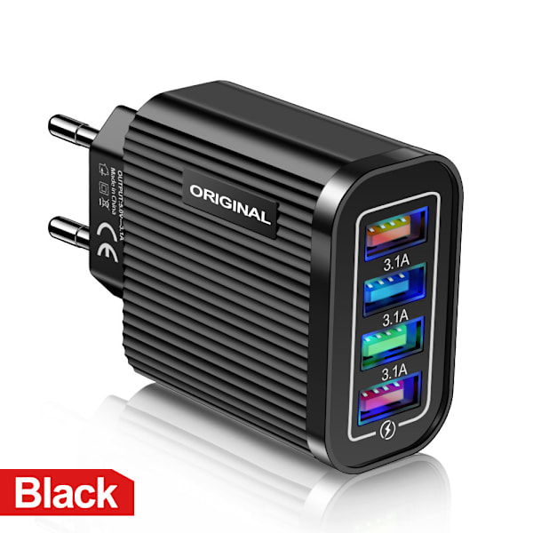 Multi-Port 4USB Mobiltelefonlader Europeisk Standard Reiselader 3.1A Lader Lading