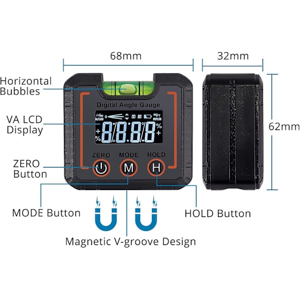 Professionell digital LCD-digitalinclinometer, med hög noggrannhet