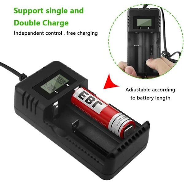 18650 Universell batteriladdare Intelligent snabbladdningshuvud med 2 fack med LCD-skärm kompatibel med en mängd olika Li-ion-batterier 3,7 V 266