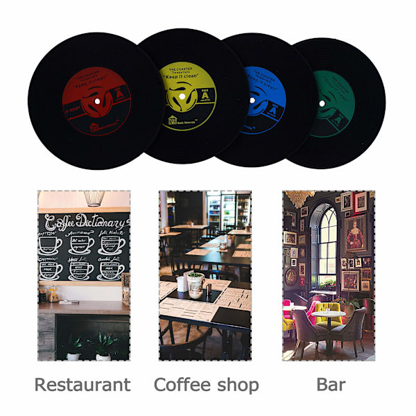 4 st vinyl-skivunderlägg set ölbricka retro kopp drycksplacering