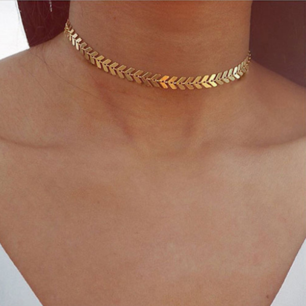 2 stk Delikat Fashion Choker Halskjede med Sildbein Gullkjede Bohemian Smykker for Kvinner og Jenter