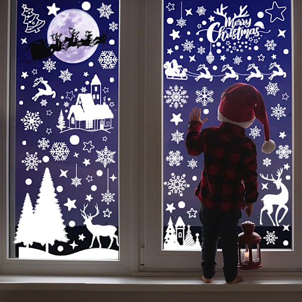 1 set fönsterdekaler jul fönsterdekorationer jul fönsterdekaler med snögubbar renar snöflingor tallar (vit älg ceder)
