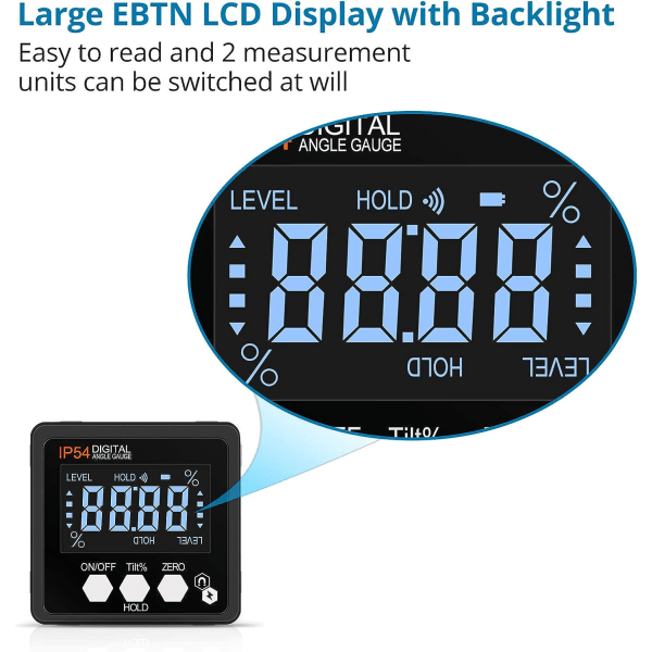 Digitaalinen magneettinen kallistusmittari LCD-näytöllä, kannettava digitaalinen kallistusmittari, kaltevuusmittari, taustavalo, IP54-vedenkestävä