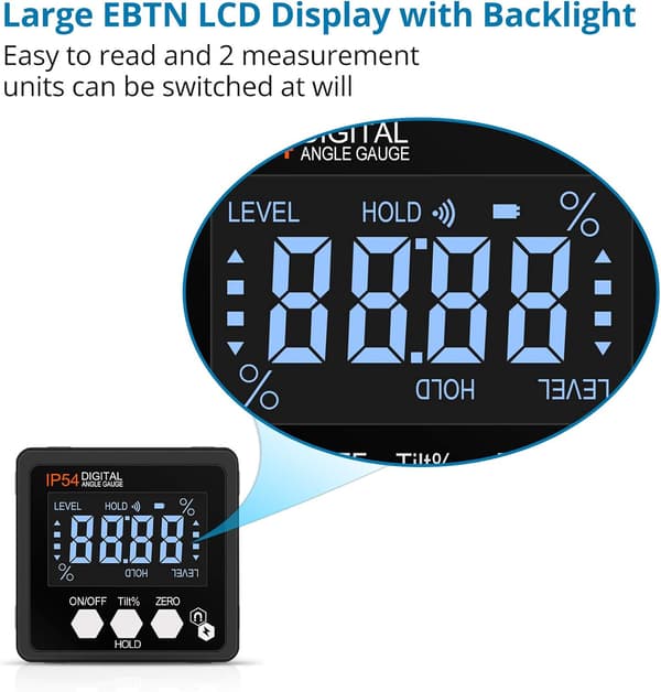 Digitalt magnetisk inklinometer LCD bærbart digitalt inklinometer hellingsmålernivå med bakgrunnsbelysning, IP54 vanntett