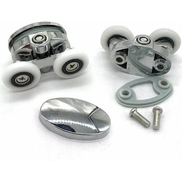 Set med 4 Duschdörrsrullar - Dubbla Hjul - Oval - Fjärilsform (23mm)
