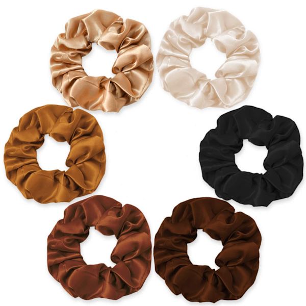 6-pack satin hårskrapa set, elastisk solid skum hästsvanshållare, ingen för kvinnor damer tonåringar grovt hår