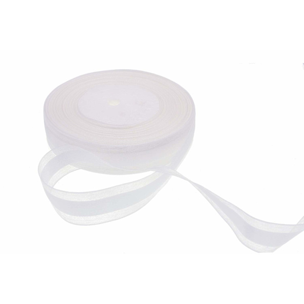 50 meter 1 tum bred satängband med organza kant för bröllopspresentinslagning DIY rosetter och hantverk (vit)