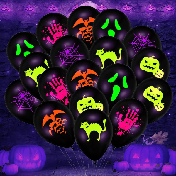 60 stykker sort lys fest ballon sæt, 12 tommer latex Halloween fluorescerende balloner Sort lys glød fest, Halloween tema
