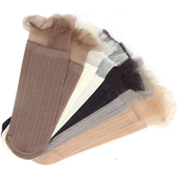 5 par gjennomsiktige sokker for kvinner med blonder mote krystall elastisk