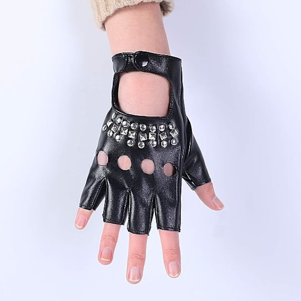 Kvinder PU Læder Punk Handsker Nittet Rem eller Spænde Halv Finger Performance Handsker