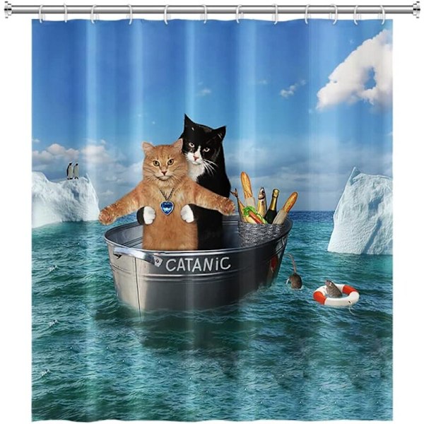 180x180cm Mignon katt Rolig duschdraperi djur kattunge cosplay sydpol pingvin blått hav badrumsgardin för barns badrum polyester