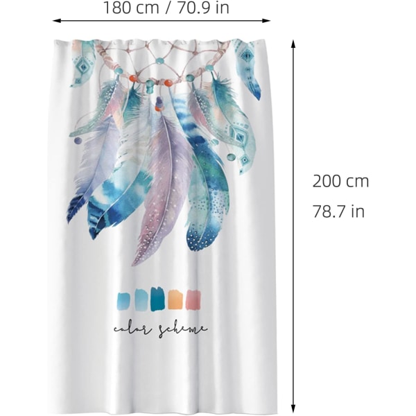 Mugresistent bruseforhæng 180x200cm, maskinvaskbart stof bruseforhæng med rustfrie kroge, boheme-stil polyester bruseforhæng